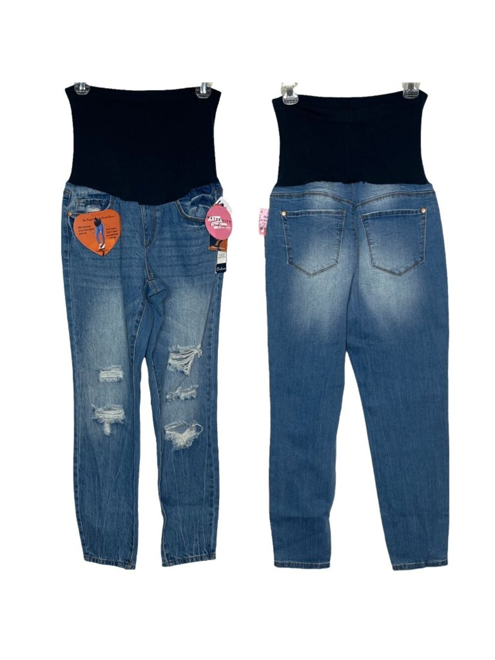 Indigo Poppy Maternity Distressed Skinny Jeans Medium Dark Wash Belly Band SZ-M